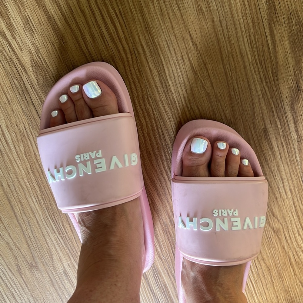 Givenchy Pink Platform Rubber White Logo Slide On Pool Sandal Flip Flop Flat 39